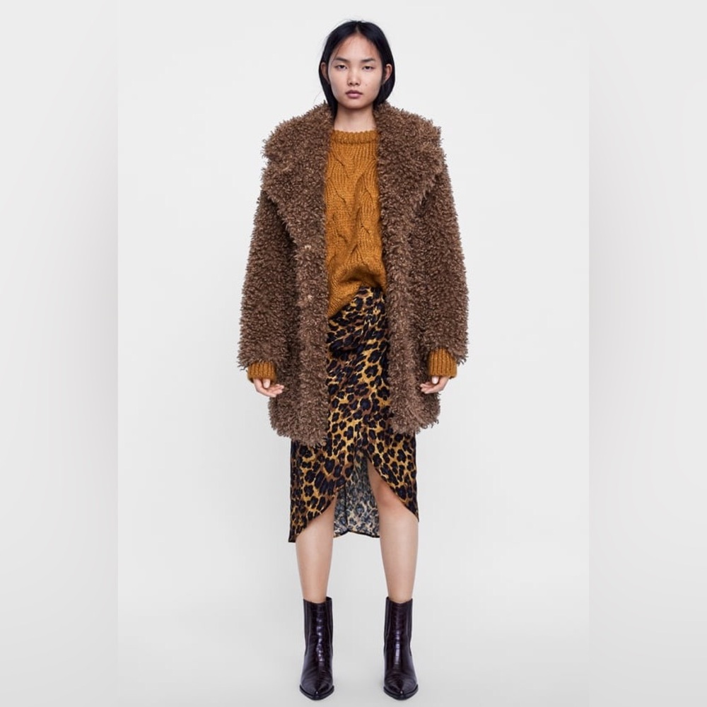 Zara Soft Faux Fur Coat Tan Size Medium